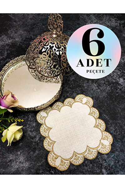 Çt Çeyizci Tekstil 6 مناديل تقديم بلون القهوة - كوكتيل وقاعدة أكواب