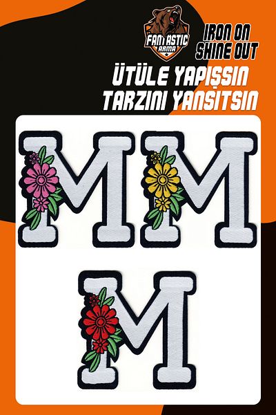 FANTASTIC ARMA Patch Patch Litere florale Model Litera M - Set de armă țesută cu lipire cu călcat (3 bucăți)