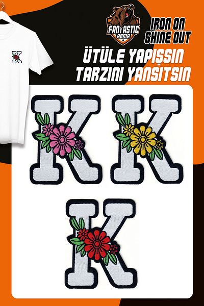 FANTASTIC ARMA Set de armă țesut floral Patch Patch - Lipire cu fierul de călcat, litera K (3 buc.)