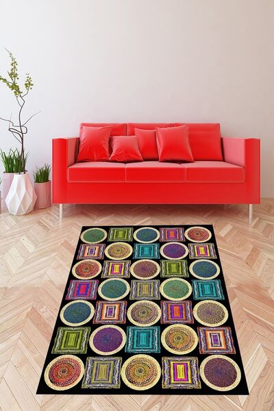 on the clouds Jüt Hasır Kilim Görünümlü Dijital Baskılı Kaymaz Taban Yıkanabi...