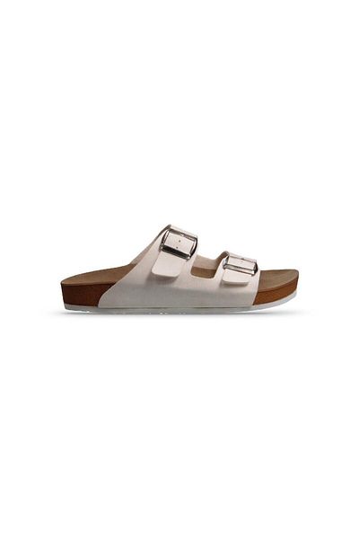 M.P. Men's White Casual Slippers - Double Buckle Design