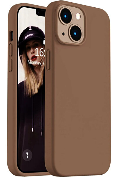 HyperAge iPhone 13 / 14 Uyumlu Kahve Silikon Kılıf İçi Süet Silinebilir Kamer...