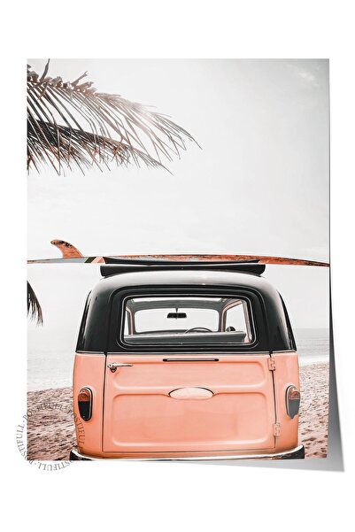 Postifull Безрамков плакат, картина с лятна тематика № 183, ретро кола и палм...