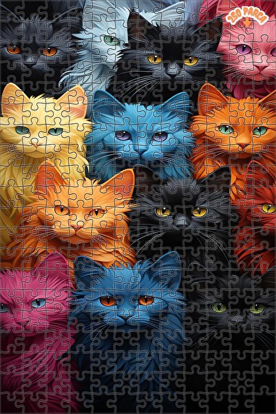 Teona Ahşap Renkli Kedi Mozaiği Dekoratif Çift Katlı Çerçeveli Asılabilir Ahş...