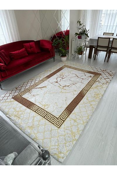 MEKA TEKSTİL New Gold Pyramid Model Elastic Velvet Carpet Cover