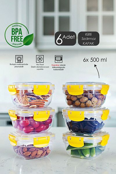 Porsima World 6-Piece Leak-Proof Locking Vacuum Food Food Food Food Breakfast Picnic Storage Container Set 500 ml