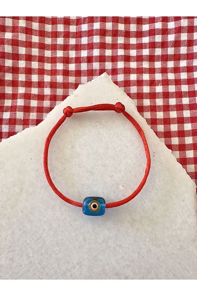 Atelier Çağla Large Glass Evil Eye Bead Cube Red Bracelet