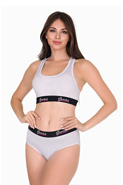 Sensu White Sports Bustier Set - Bra and Bottom Sbt4001