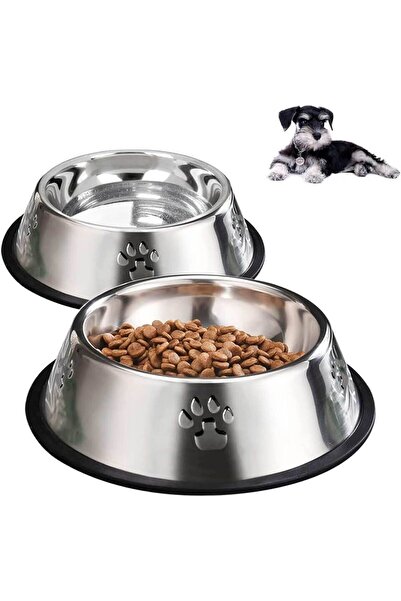nevaport 2 Adet Metal Kedi Köpek Mama Ve Su Kabı 16cm