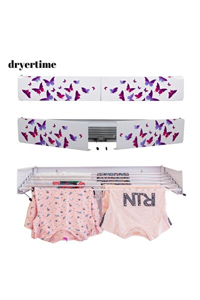 dryertime Duvara Monte Çamaşır Askısı, Akordiyon Çamaşırlık (MOR KELEBEKLER)