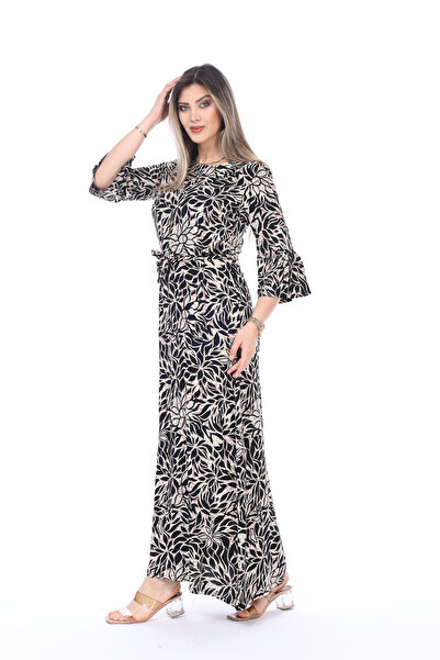 mervemoda Summer Short Sleeve Collar - Women's Woven Long Dress