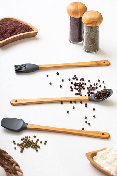 Porsima Mıen 3 Piece Mini Silicone Spoon Spatula Brush - Fireproof Non-Stick Prep Set 23 cm