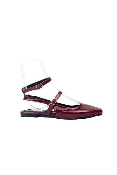 bescobel Claret Red Patent Leather Pacva Women's Casual Shoes - Ankle Strap, 1cm Ballerinas