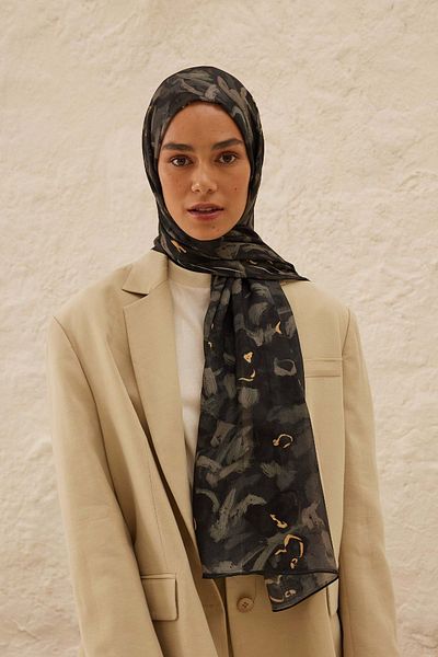 Fresh Anthracite Patterned Hope Ramie Shawl