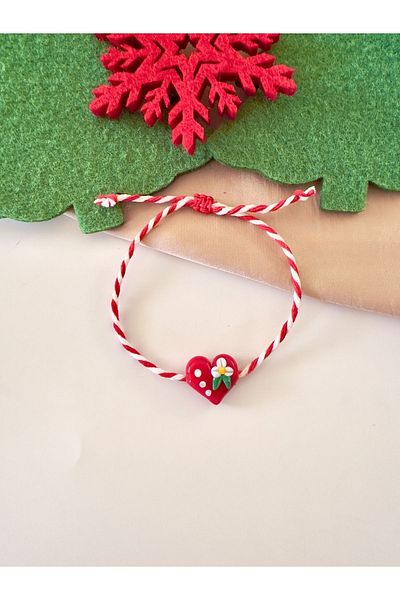 Atelier Çağla New Year Red Polka Dot Kokina Glass Heart Marteniçka Christmas Bracelet