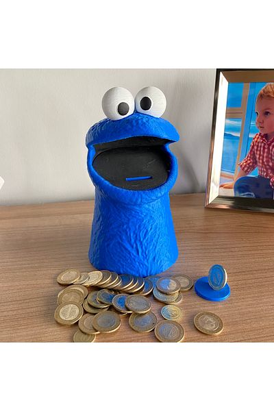Root Made 20cm Decorative Cookie Monster - Piggy Bank Hand Painted, Children's Room Figure Piggy Bank