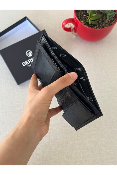 DERKON Rfid Korumalı Hakiki Deri İçten Çıkmalı Erkek Cüzdanı Siyah