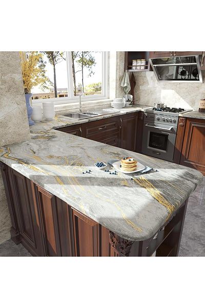 Bien Home Bien Exclusive 50x100 CM - Matte Gray and Gold Marble Pattern, Adhesive PVC Foil BH624