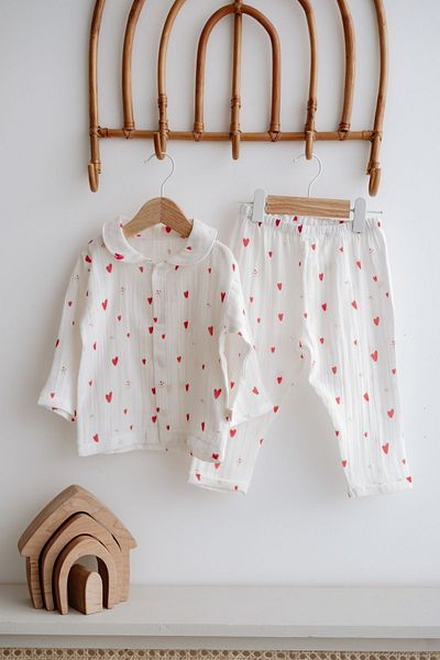 TBA COLLECTION Muslin Pajama Set - Red Hearts Design