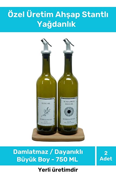 Pastimore Özel Üretim Ahşap Stantlı Büyük Boy Damlatmaz Zeytinyağı Sıvıyağ Şi...