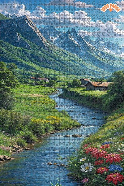 Teona Ahşap Yeşil Vadide Sabah Yürüyüşü Dekoratif Çift Katlı Çerçeveli Asılab...