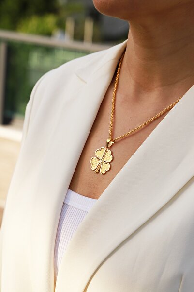 Aydın Kuyumculuk 14 AYAR ALTIN,HALAT ZİNCİRLİ YONCA KOLYE AGKLY616