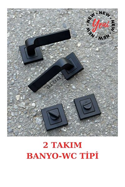 ARON (7 TAKIM) Lüx (3 1) Set Yeni Dikmen Kol Kare Rozetli Mat Siyah (5 ODA 2 BANYO-WC) Kapı Kolu