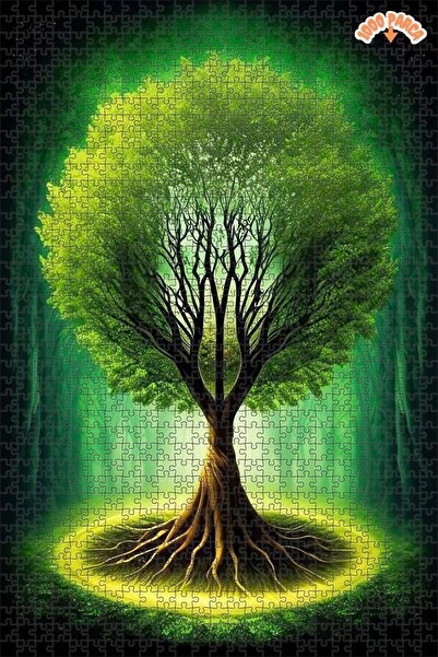 Teona Ahşap Yeşil Işığın Ağacı Çift Katlı Çerçeveli Asılabilir Ahşap Puzzle 1...