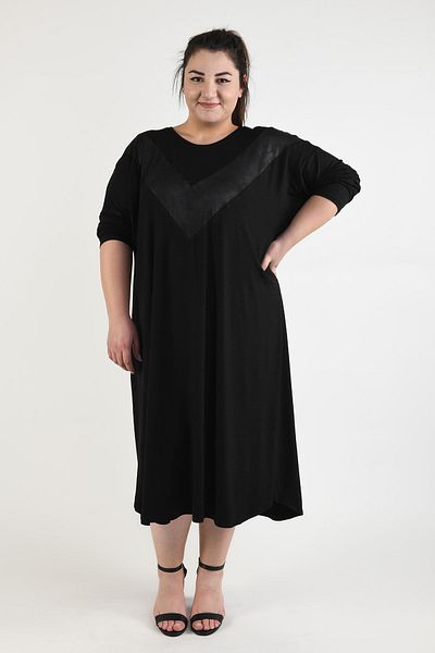 Seçkin Büyük Beden Women's Plus Size Leather Look Dress - tunic