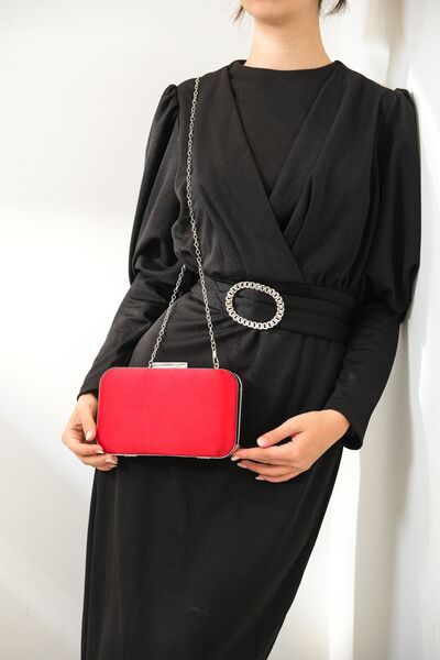 ROZA CANTA Kırmızı Saten Kadın Abiye Dügün Çanta