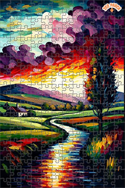 Teona Ahşap Günbatımında Nehir Yansımaları Çift Katlı Çerçeveli Asılabilir Ah...