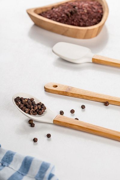 Porsima Mıen 3 Piece Mini Silicone Spoon Spatula Brush - Fireproof Non-Stick Prep Set 23 cm