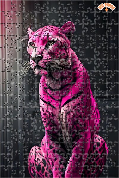 Teona Ahşap Gizemli Pembe Panter Dekoratif Çift Katlı Çerçeveli Asılabilir Ah...