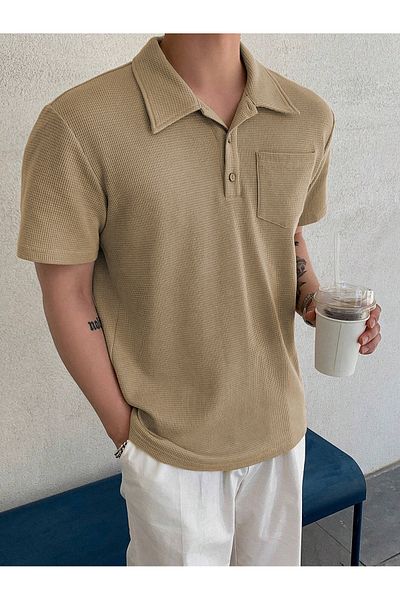 GENIUS STORE Tricou cu gât polo oversize pentru bărbați, cu nasturi POLOYAKA