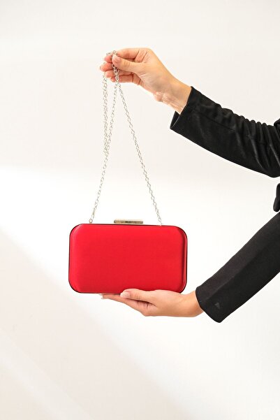 ROZA CANTA Kırmızı Saten Kadın Abiye Dügün Çanta