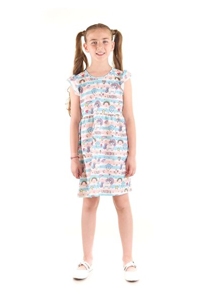 AHENGİM Rochie pentru fetiță cu dungi cu model unicorn - Ak2438