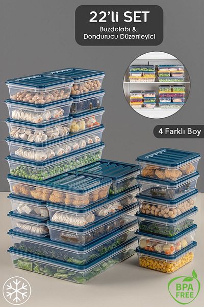 Meleni Home 22 Pieces Storage Container - Petrol Microwave Compatible, 2x2400Ml 2x1200Ml 6x1170Ml 12x600Ml