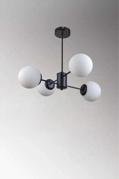 BSA LIGHTING MİLAS 4'LÜ SİYAH MODERN AVİZE (BEYAZ CAMLI)