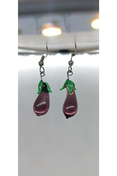 Atölye Şems Murano Cam Mor Patlıcan Tasarım Küpe 3 Cm Sallantılı