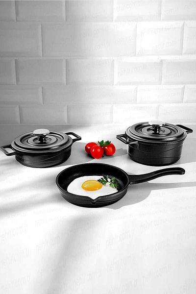 Nehir 5 Piece Mini Aluminum Cast Pot Set - Baby Mama Sauce Pot Set, Black