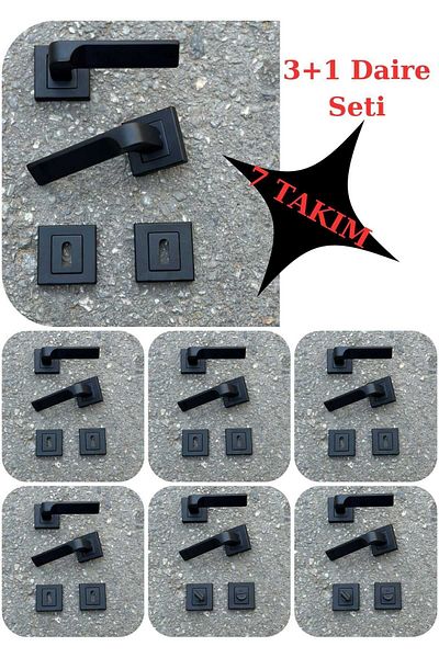 ARON Luxury 3 1 Set - New Dikmen, Black Matte with Square Rosette, 5 Room 2 Bathroom-WC Door Handle