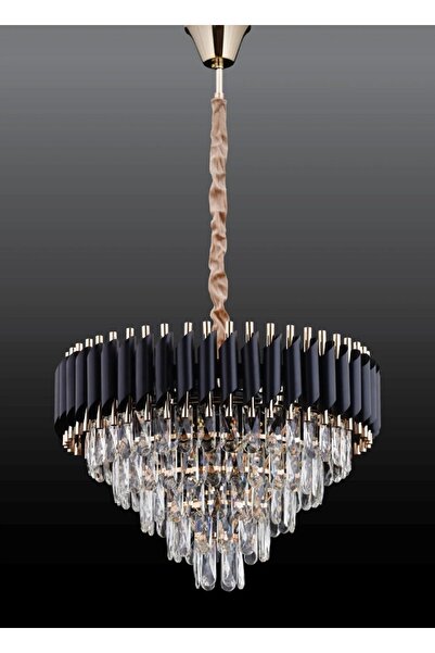 Betül Home Design Mira 55'Lik Kristal Taşlı Lüks Avize (Siyah-Sarı)