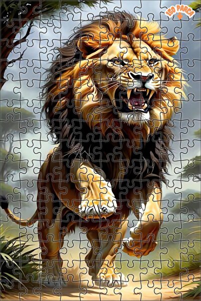 Teona Ahşap Kükreyen Aslan Gücü Dekoratif Çift Katlı Çerçeveli Asılabilir Ahş...