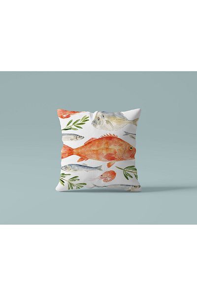 Karma Home Set de 4 perne de șold cu model marin, imprimat digital, albastru-portocaliu