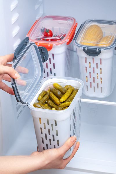 Porsima 1047 2-Piece Locking Lid with Strainer Pickle Olive Rack Multi-Purpose Rectangular Storage Container 2 L