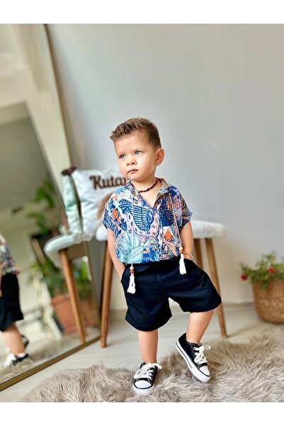 favorimkids Yazlık siyah Şort desenli üst Takım