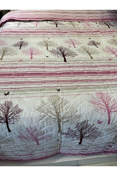 ŞENER HOME Pamuklu Çift Kişilik Çift Taraflı Yeni Hayat Ağacı Desen Kapitone Çok Amaçlı Örtü 210x240 Cm.