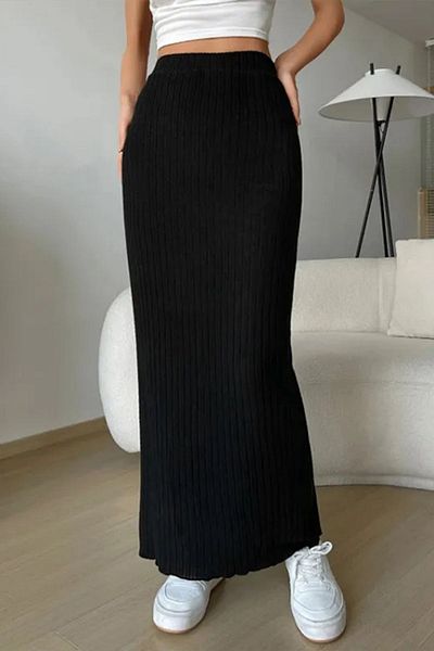 missamour تنورة نسائية محبوكة سميكة من القماش بدون فتحة مسطحة