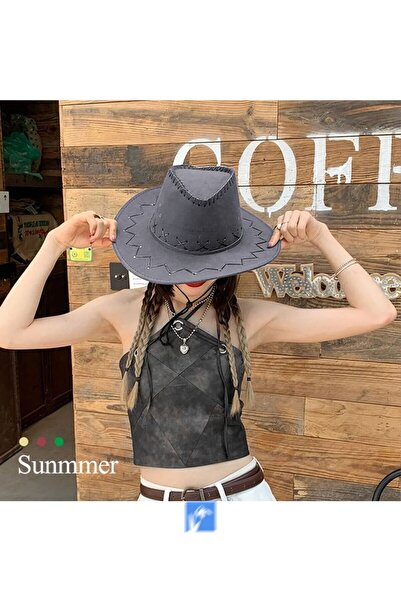 Kardelen Butik Denizli Erkek Ve Kadınlar Için Batı Tarzı Caz Şapka ( Gri ) ( 53-57 Cm )