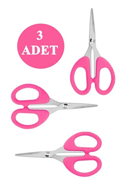 xolo 3 Adet Pembe Ofis Kırtasiye Makası Çok Amaçlı Makas 10Cm Mini Makas Kağıt El İşi Makası XS001